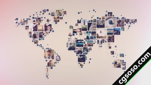 ae模板 照片按世界地图形状排版,影视素材,zg设计开发库,ae模板,app